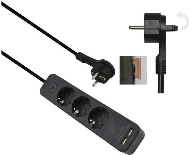 Bild von Helos Steckdosenleiste ADVANCED, 5-fach, USB-Charger schwarz, 1,5m, mit Schalter Robustes ansprechendes Design , 1,5m Zuleitung , Leiterquerschnitt: 1,5 mm² , Kabeltyp: H05VV-F 3G1.5mm , mit Druck-Schalter , 5 Schutzkontaktsteckdosen 45° gedreht , mit 2 USB Charger 2.4A Max. , mit Berührungsschutz , belastbar bis zu 16 A/250V (3500 Watt) , VDE, CE und GS-Zertifiziert , Farbe: schwarz (286666)