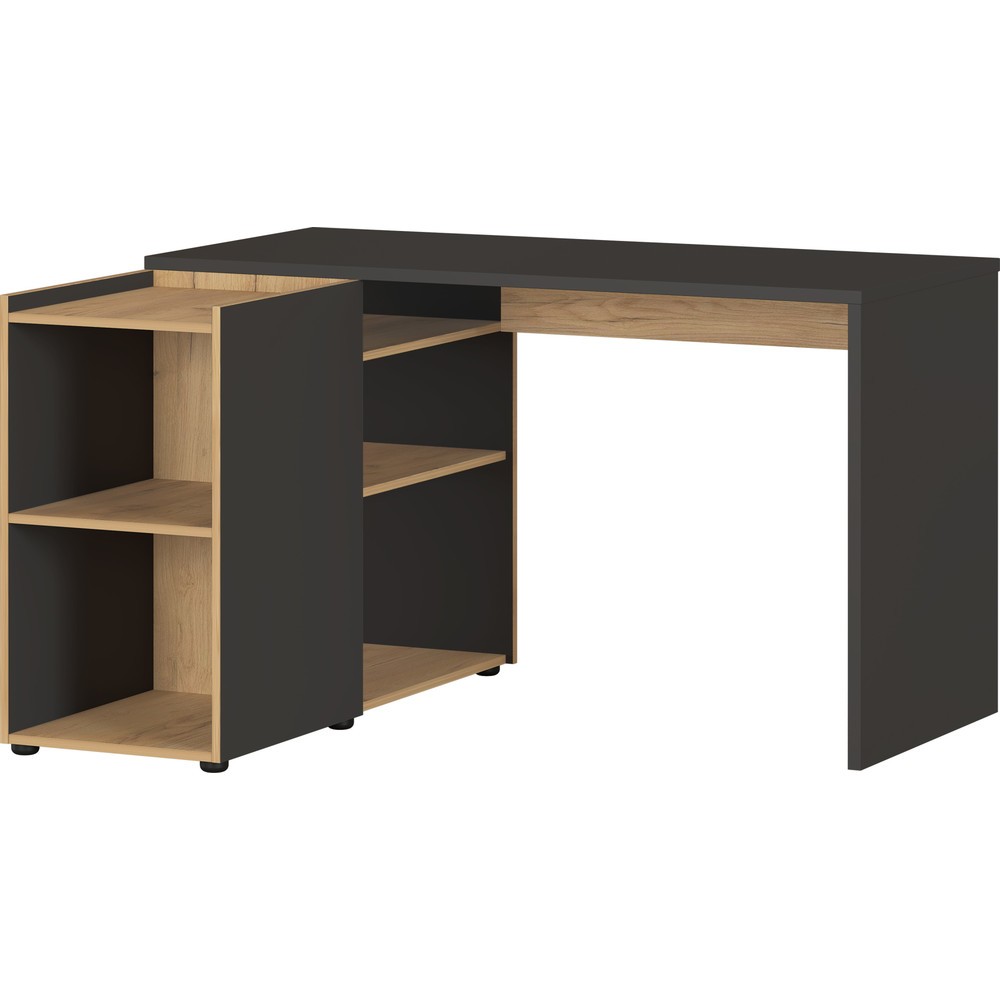 Bild von GERMANIA AUSTIN Schreibtisch grafit, eiche rechteckig, Wangen-Gestell grau 129,0 x 107,0 cm