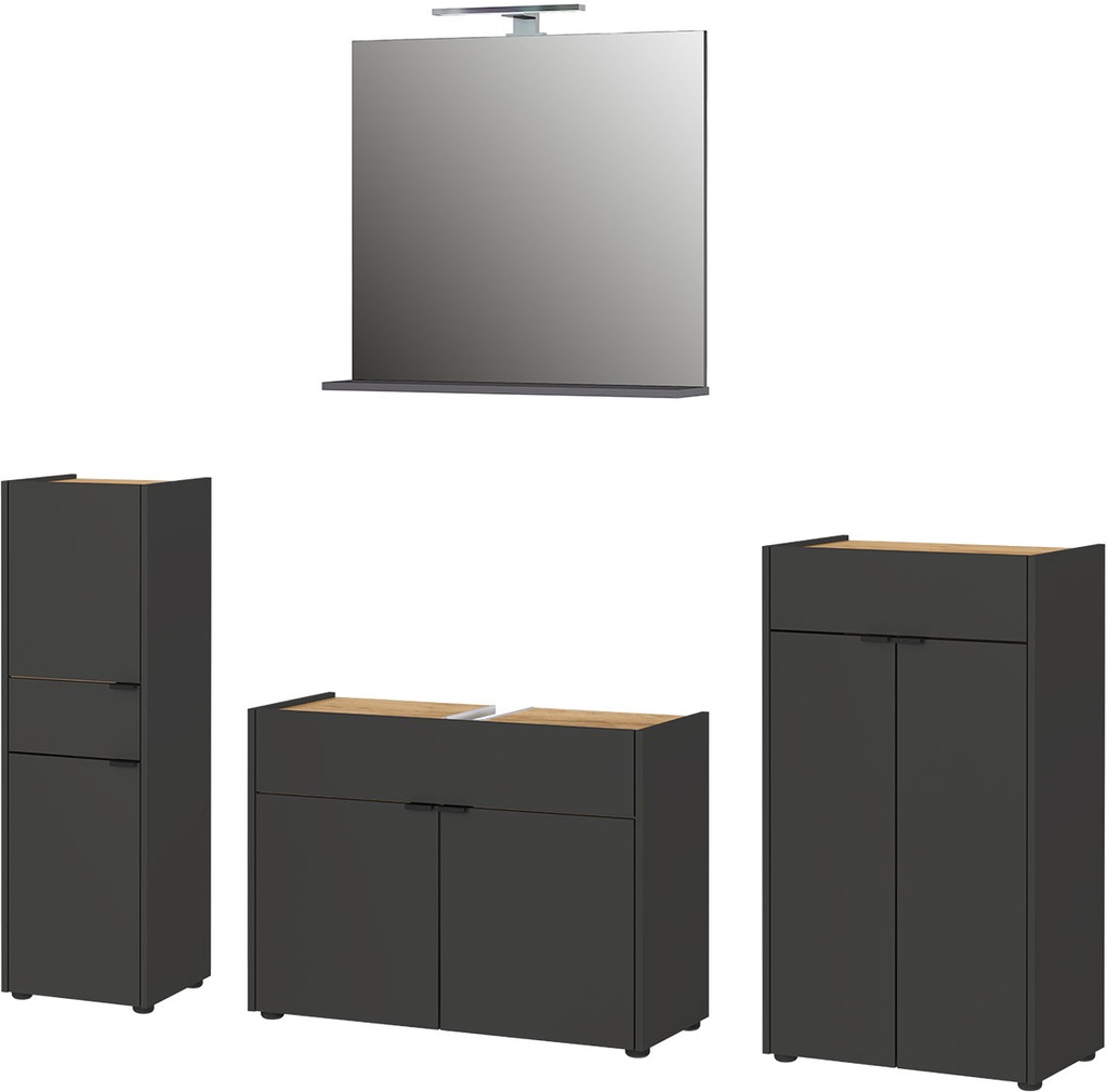 Bild von GERMANIA Badmöbel-Set "Forano", (4 St.), Badezimmer-Set aus Waschbeckenunterschrank, Spiegel, Kommode & Schrank