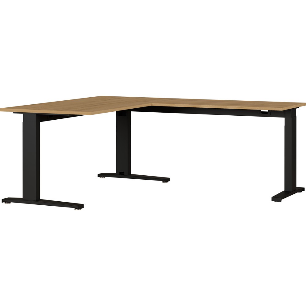 Bild von Winkelschreibtisch AGENDA, mech. höhenverstellbar, 1.600 x 1.930 mm, Grandson-Eiche-Nb./Schwarz