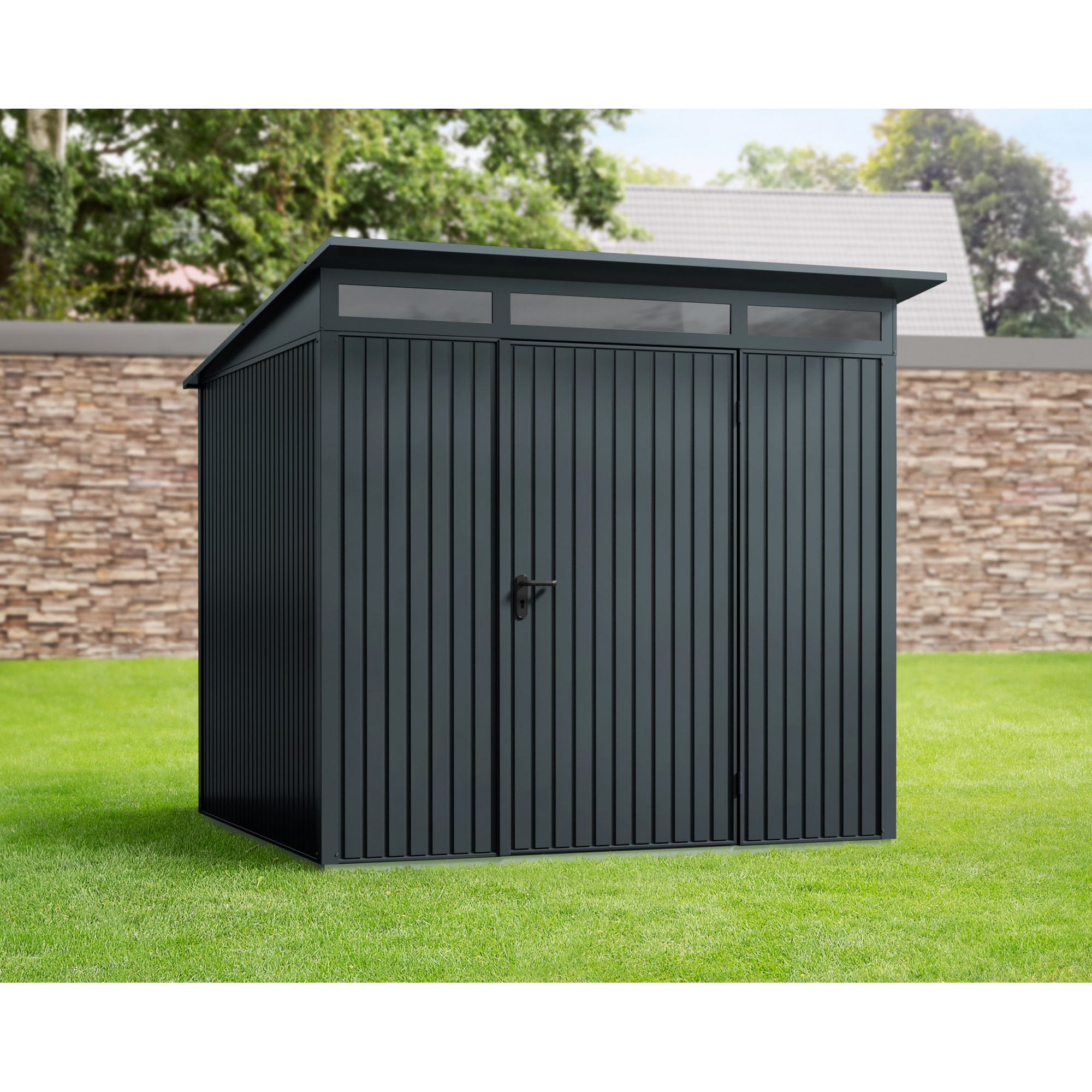 Bild von Ecostar Gerätehaus »Trend-P«, Metall, BxHxT: 238 x 232,3 x 238 cm (Außenmaße inkl. Dachüberstand) - grau