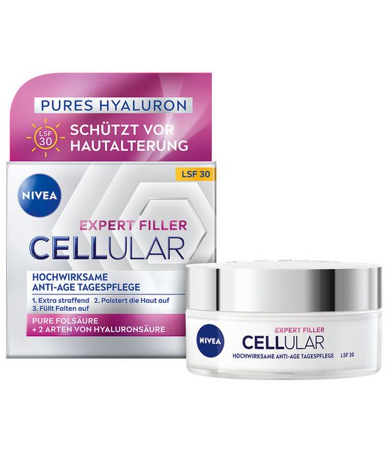 Bild von Nivea Tagescreme Cellular Expert Filler Tagespflege LSF 30 50ml Packung, 1-tlg., Mit Hyaluronsäure & Folsäure
