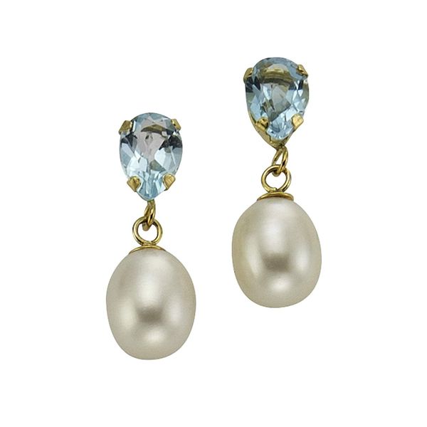 Bild von Fascination by Ellen K. Damen-Ohrstecker 8 Karat (333) Gelbgold Topas Süßwasserzuchtperle blau 216320073