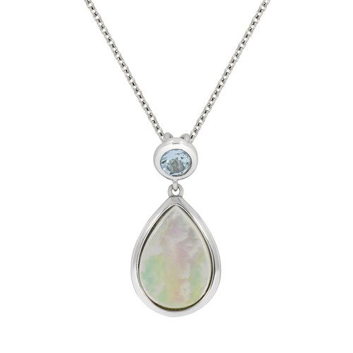 Bild von Zeeme Kette mit Anhänger »Silber 925 rhodiniert 42+5cm Perlmutt weiß Topas blau«