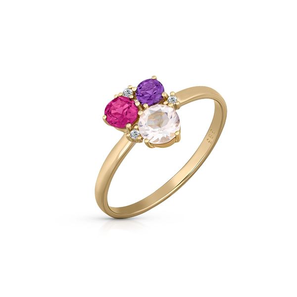 Bild von Orolino Fingerring »Gold 585 mit Rosaquartz Amethyst Rhodolith Brillant«