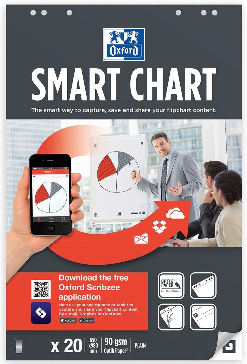 Bild von Oxford Smart Charts Konferenzblock, perforiert, 65 x 98 cm, blanko, 20 Blatt, weiß geklebt