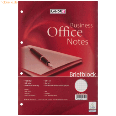 Bild von 5 x Landre Briefblock Work A4 100 Blatt kariert 70g/qm gelocht weiß