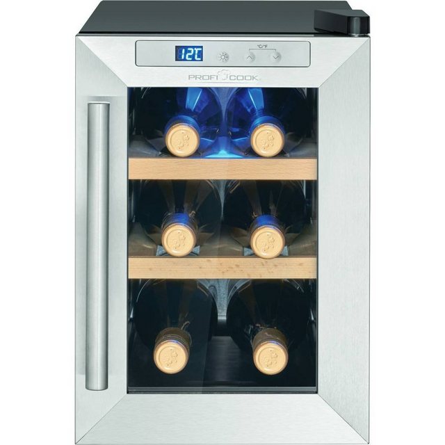 Bild von ProfiCook Weinkühlschrank | 6 Flaschen | Getränkekühlschrank | UV-beständige Glastür | Weinkühler | LED-Beleuchtung | 3 Lagerebenen - Davon 2 herausnehmbar | 11-18°C | PC-WK 1231