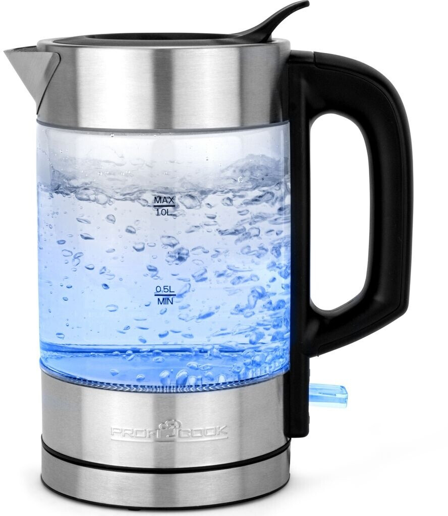 Bild von ProfiCook Wasserkocher Glas Edelstahl mit LED Beleuchtung | hitzebeständiger Glaswasserkocher Edelstahl mit Einhandbedienung | mit Wasserstandanzeige | 1 Liter Teekocher | 1600 Watt | PC-WKS 1229
