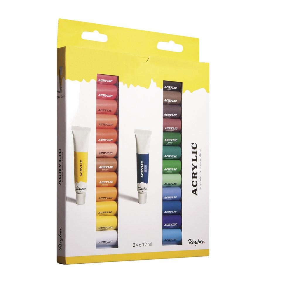 Bild von Rayher, Künstlerfarbe + Bastelfarbe, Künstler-Set Acrylfarben farbsortiert 24 x 12,0 ml (Mehrfarbig, 288 ml)