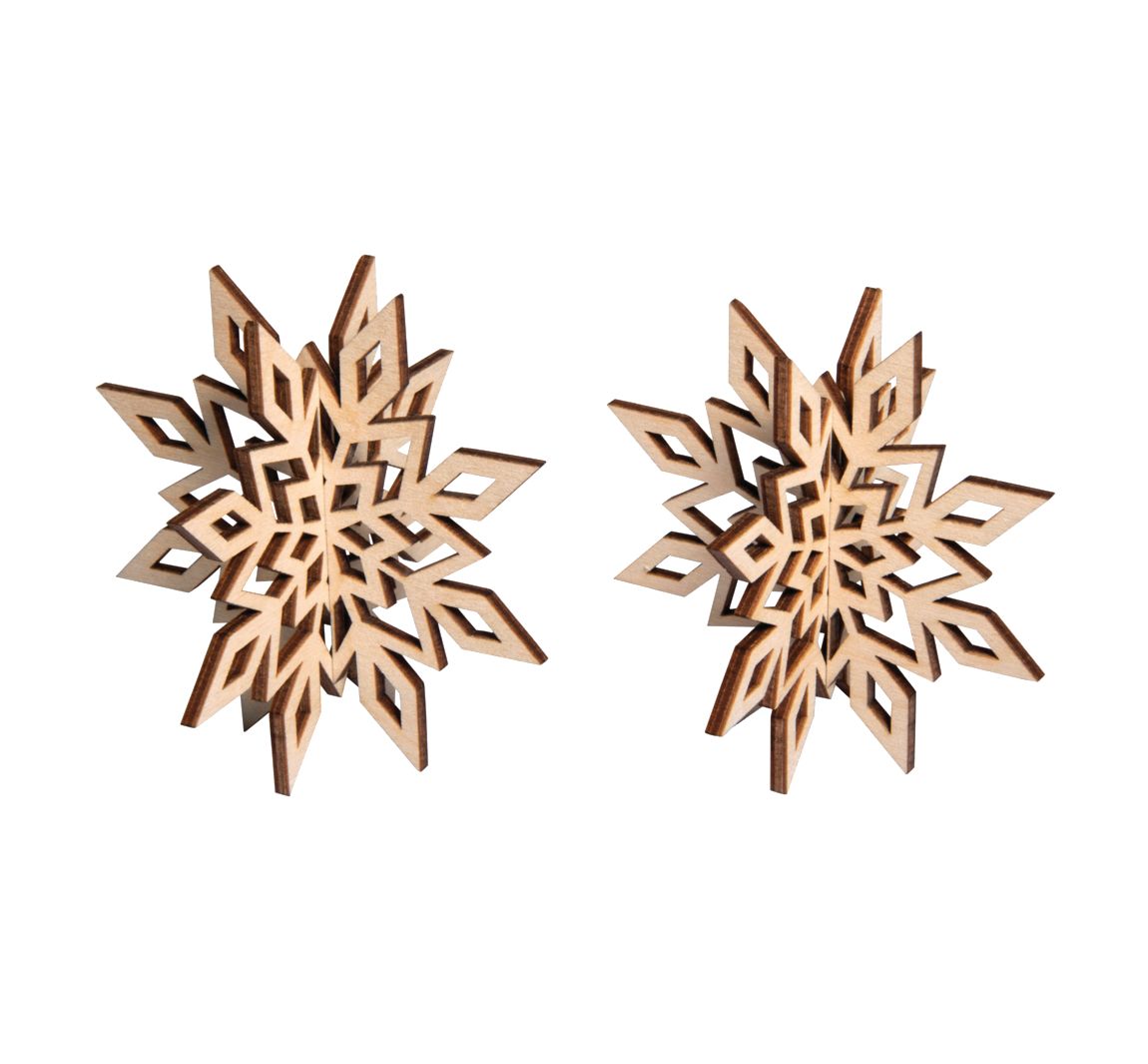 Bild von Rayher 3D-Schneeflocken Holz, FSC zertifiziert, natur, 2 Stück, 9 cm ø, 4-teiliges Holz-Set + Kordel, Weihnachtsdekoration, Christbaumschmuck, Dekohänger Weihnachten, 46668505