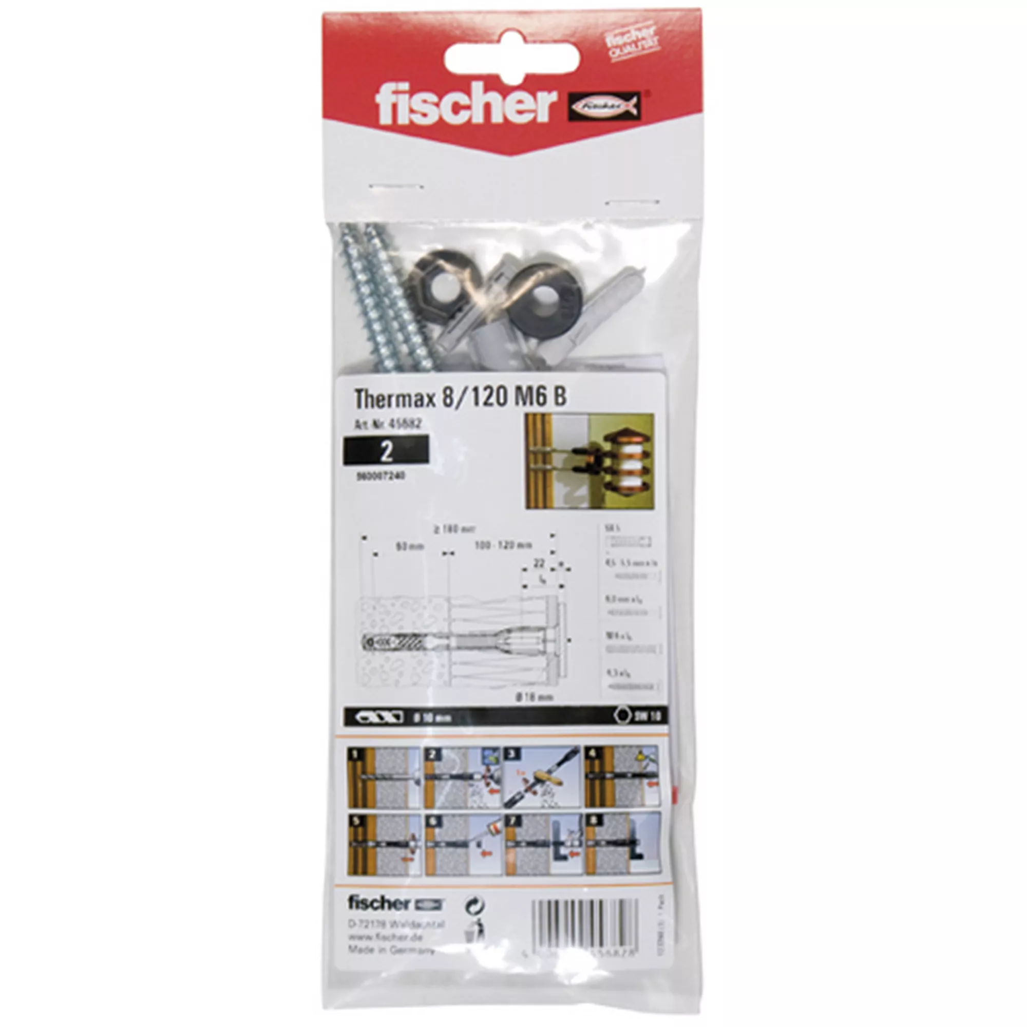 Bild von fischer Abstandsmontagesystem TherMax 8 / 120 M6 (2) für Dämmstoffe, Dämmstoffdübel zur Befestigung leichter Lasten in Wärmedämmverbundsystemen, mit Anti-Kälte-Konus