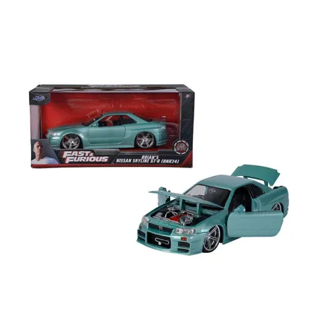 Bild von Jada Toys Fast & Furious Brian's Nissan Skyline, 2002, GTR (R34), zu öffnende Türen, Kofferraum und Motorhaube, Modellauto, Spielzeugauto, Maßstab 1:24, Silber