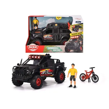Bild von Dickie Toys - Ford Raptor Spielzeugauto (25 cm) für Downhill Racing Action - Freilauf-Geländewagen mit Figur und Trail Bike - für Kinder ab 3 Jahren