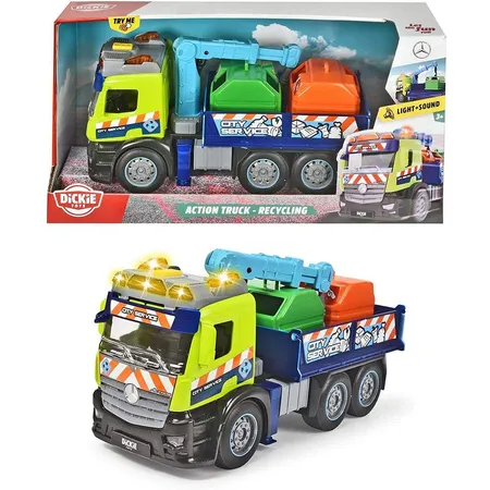 Bild von Dickie Toys Action Truck Recycling LKW inkl. Recycling-Container, mit Kran, Sound und Warnlicht, Be- und Entladefunktion, Müllabfuhr für Kinder ab 3 Jahren 203745015 Grün/Blau