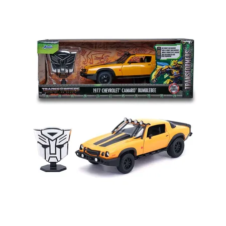 Bild von Jada Toys Transformers Bumblebee Auto (T7) - 1977 Chevrolet Camaro aus Transformers 7: Aufstieg der Bestien, Die Cast Modellauto ab 8 Jahre mit Sammelmünze, 1:24, 20cm, gelb