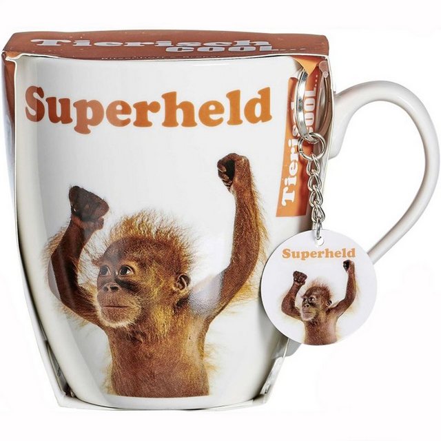 Bild von Ritzenhoff & Breker Jumbotasse mit Anhänger, Superheld, 600 ml, Geschenkset mit Affe-Motiv