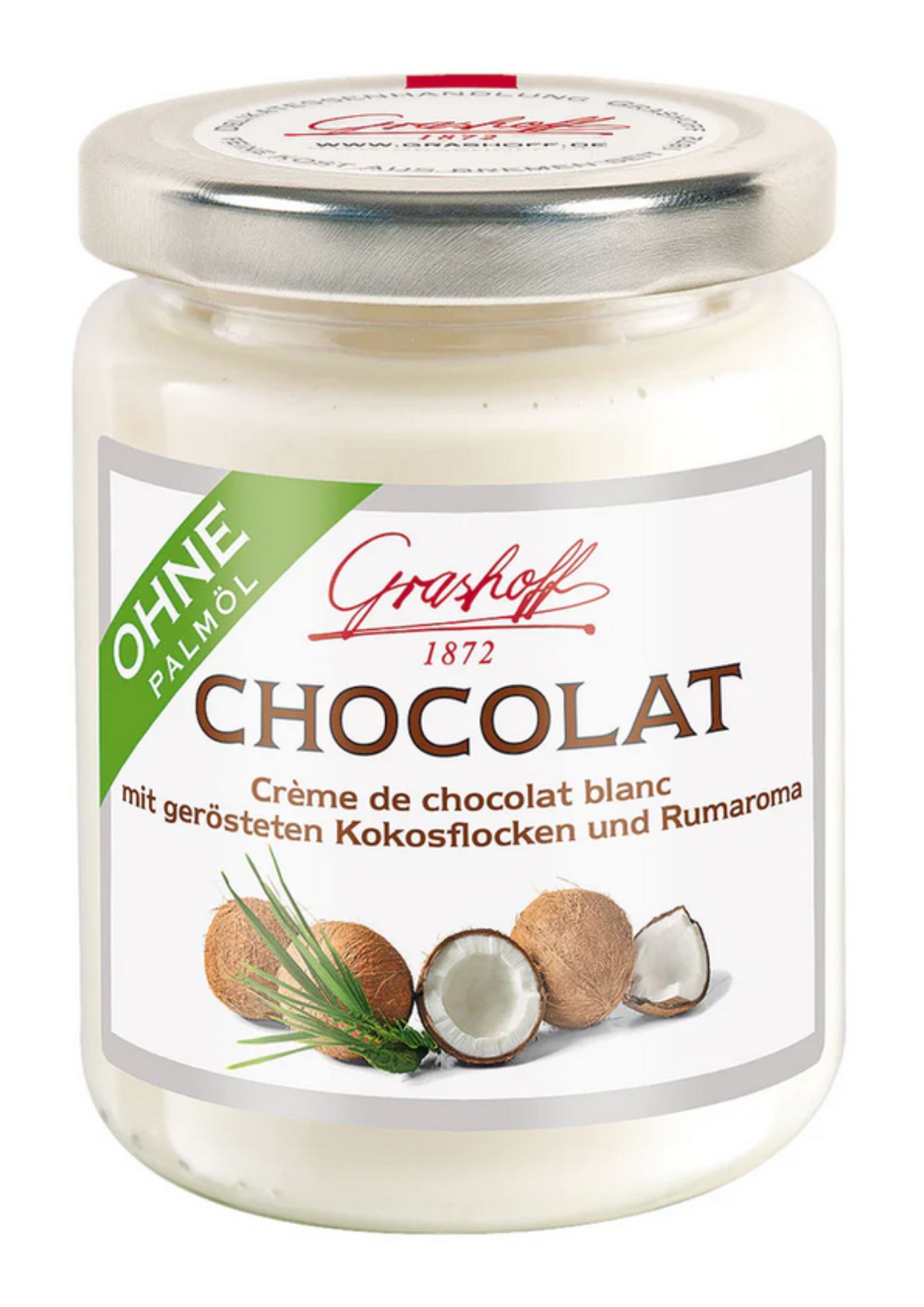 Bild von Schoko-Creme CHOCOLAT mit weißer Schokolade, Kokos und Rumaroma von Grashoff, 235g