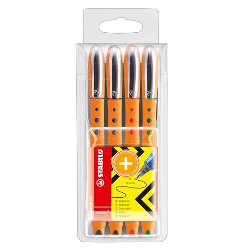 Bild von Tintenroller - STABILO worker+ - fein - 4er Pack - grün, rot, blau, schwarz