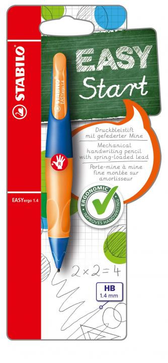 Bild von Ergonomischer Druck-Bleistift für Rechtshänder - STABILO EASYergo 1.4 in violett/neongelb - Einzelstift - inklusive 3 dünner Minen - Härtegrad HB
