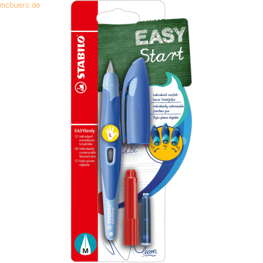 Bild von STABILO - Schulfüller ergonomisch für Linkshänder mit Standard-Feder M - EASYbirdy Pastel Edition in blau/hellblau - inklusive Patrone und Einstellwerkzeug