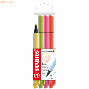 Bild von Filzschreiber - STABILO pointMax - 4er Pack - Pastellfarben - hellgelb, limettengrün, rosarot, korallrot