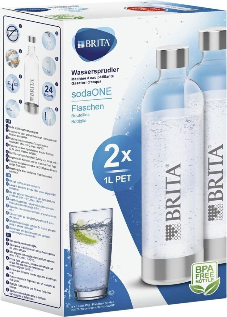 Bild von BRITA Flaschen 2er-Pack für Wassersprudler sodaONE / 2x 1 Liter Ersatzflaschen / Leichte, BPA-freie PET-Flasche im Duo-Pack / Sprudlerflaschen mit Elementen aus poliertem Edelstahl