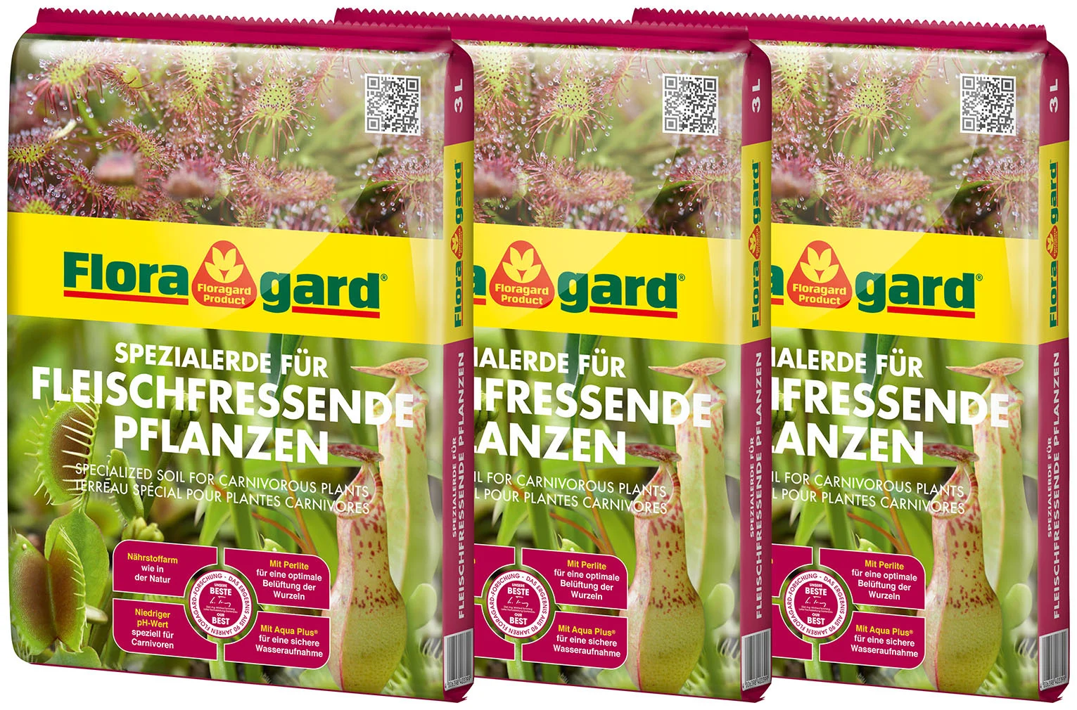 Bild von Floragard Spezialerde für fleischfressende Pflanzen 3x3L- Carnivorenerde - Spezialerde zum Topfen und Umtopfen - für Sonnentau, Venusfliegenfallen und andere anspruchsvolle fleischfressende Pflanzen
