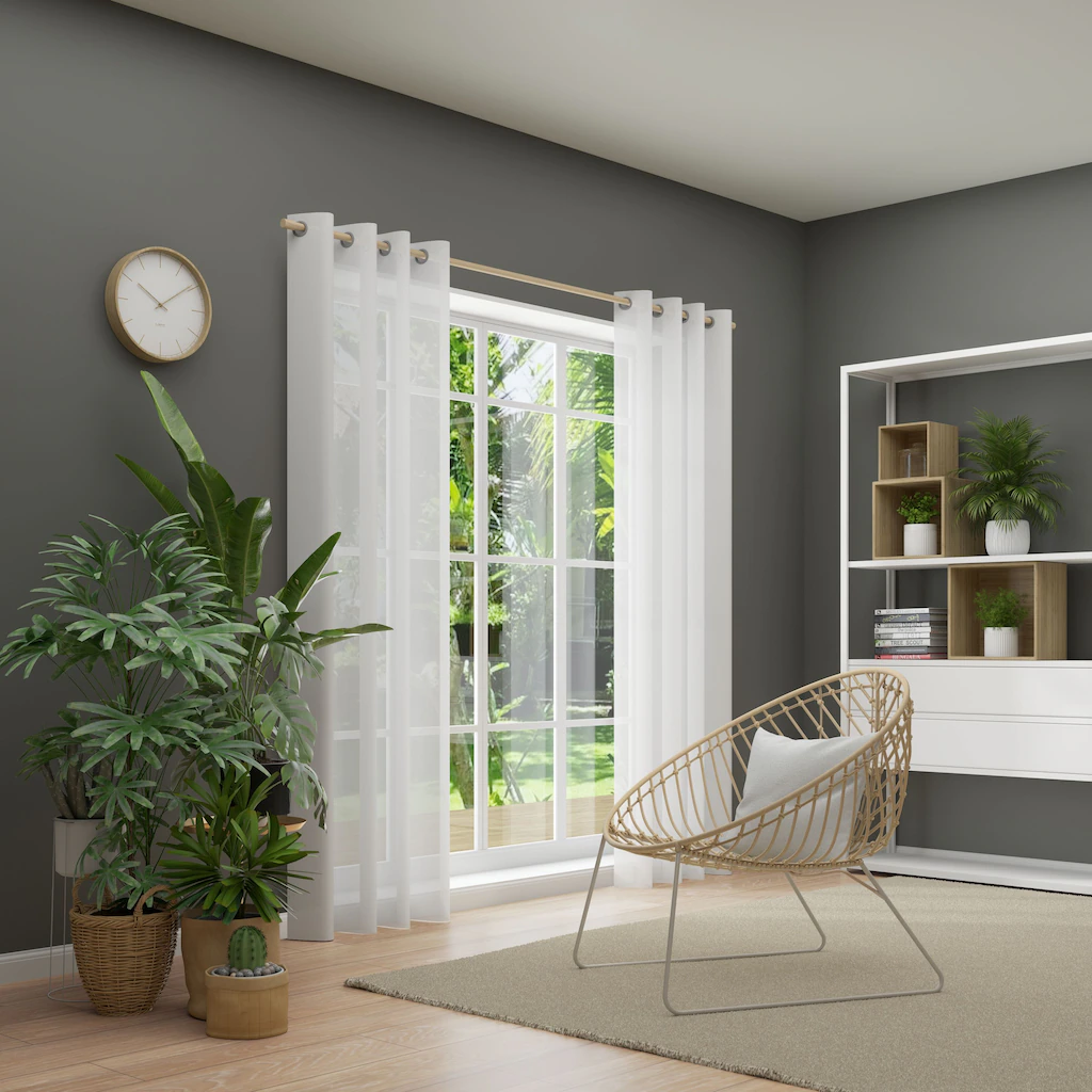 Bild von Vorhang NEUTEX FOR YOU "Kiss", weiß (wollweiß), B:900cm H:160cm, Jacquard, Polyester, Gardinen, Ösenschal mit Metallösen, Breite 142 cm, nach Maß