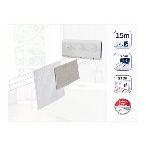 Bild von Leifheit Wandwäschetrockner Rollfix 150 Triple Longline für 1,5 Wäscheladungen, drinnen & draußen