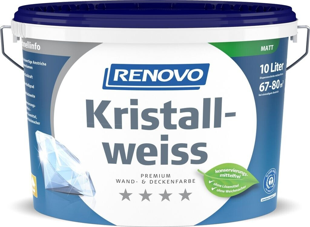 Bild von RENOVO Wand- und Deckenfarbe, »Kristallweiß«, matt, 10l - weiss
