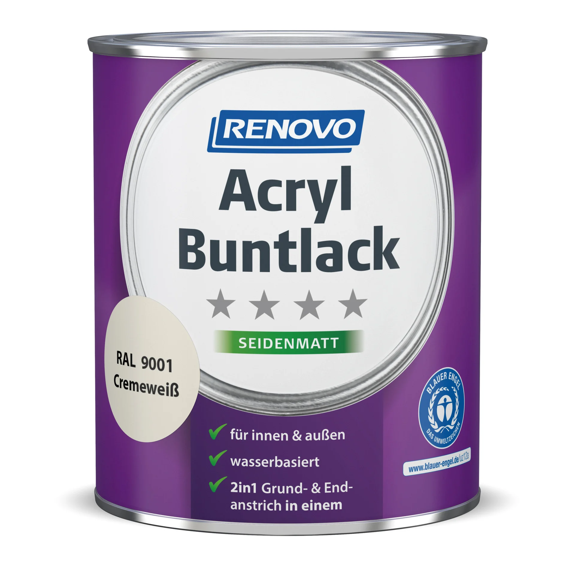 Bild von RENOVO Acryl-Buntlack, cremeweiß RAL 9001, seidenmatt, 0,75l - weiss