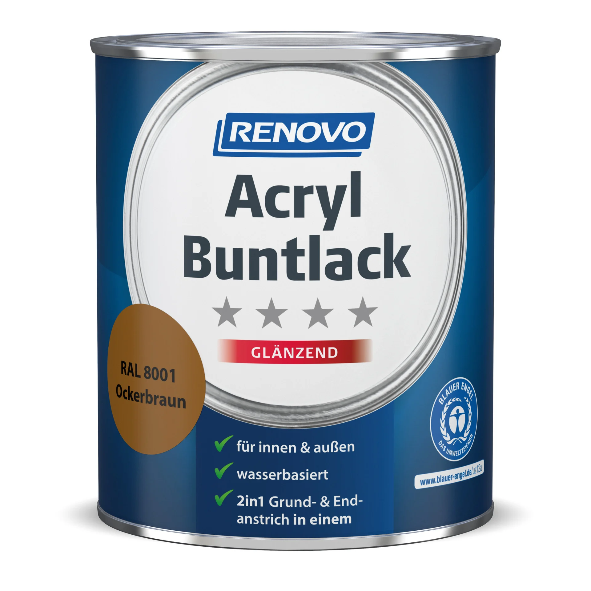 Bild von RENOVO Acryl-Buntlack, glänzend, ockerbraun RAL 8001, 0,75l