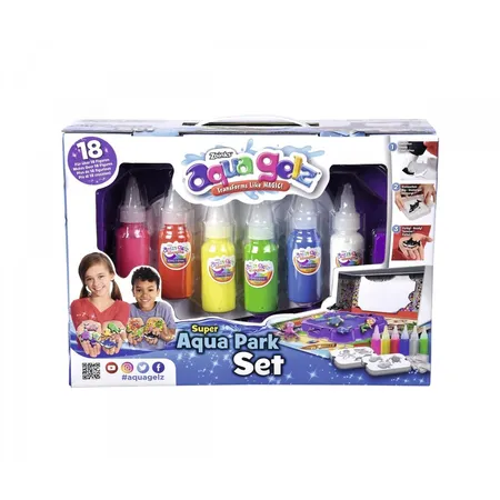 Bild von Aqua Gelz Wasser Park Spielset, 6 Flaschen Farbgel, je 30ml, 2 Formen mit je 3 Charakteren, 6x Wasserzusatz, Set zum Aufklappen, ab 8 Jahren