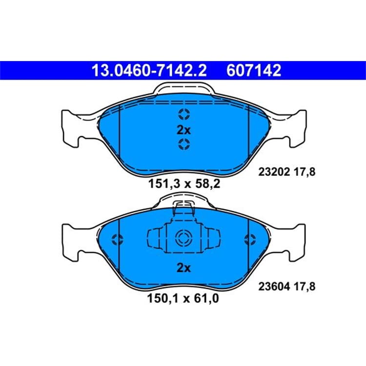 Bild von ATE Bremsbelagsatz exkl. Verschleißwarnkontakt 13.0460-7142.2 Bremsbeläge,Bremsklötze FORD,TOYOTA,MAZDA,Fiesta Mk5 Schrägheck (JH1, JD1, JH3, JD3)