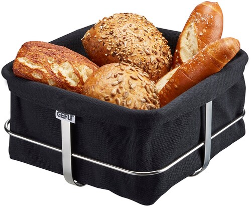 Bild von Brotkorb GEFU "BRUNCH eckig", schwarz, B:21,9cm H:11,2cm L:21,9cm, Edelstahl, Baumwolle, Lebensmittelaufbewahrungsbehälter, perfekt für Brot & Brötchen