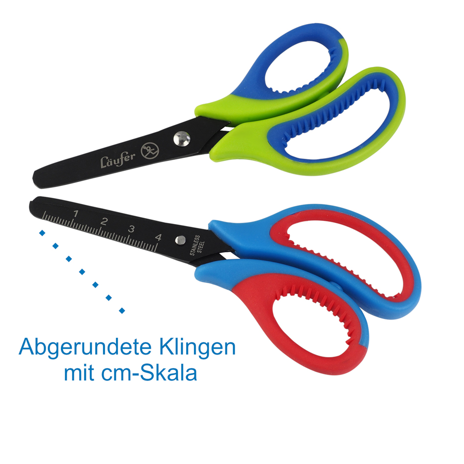Bild von Läufer 87221 Ergonomische Bastelschere für Kinder | Schule ab 1. Klasse, grün/blau, für Rechtshänder, runde Spitze
