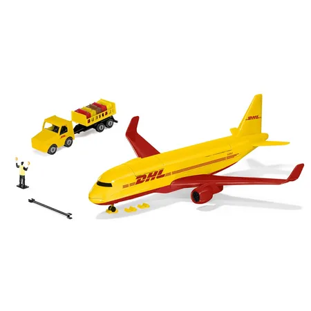 Bild von SIKU 1702 - DHL Frachtflugzeug mit Gepäckwagen, Fluglotse und Zubehör