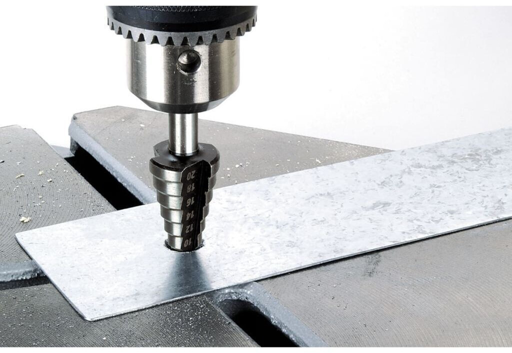 Bild von wolfcraft I 2515000 I Stufenbohrer HSS I für Edelstahl, Stahlbleche, NE-Metalle, Kunststoffe I aus Werkzeugstahl gefertigt I Stufendurchmesser: Ø 4 - 20 mm I Arbeitslänge: 42,5 mm I Schaft: Ø 8 mm