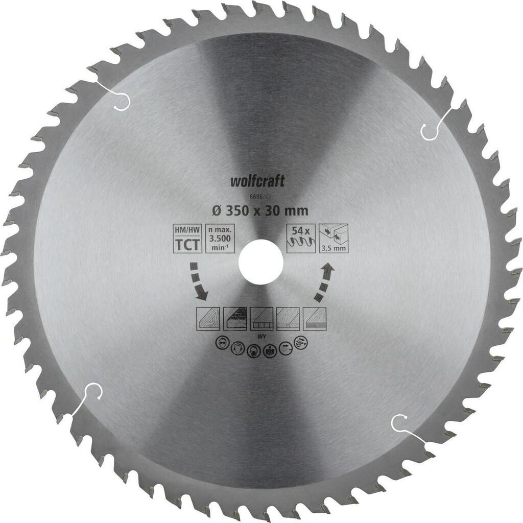 Bild von WOLFCRAFT Tisch-Kreissägeblätter, Ø: 350 mm, 54 Zähne, Hartmetall - silberfarben