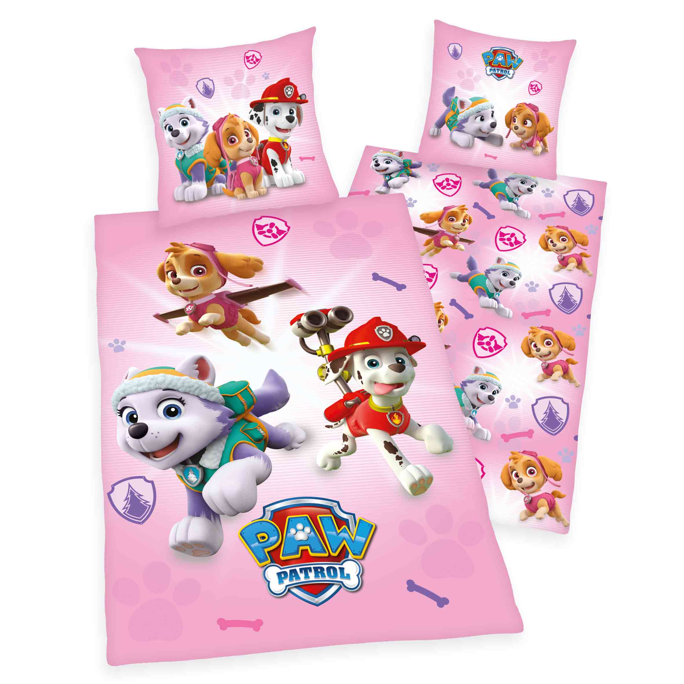 Bild von Herding Kinderbettwäsche Paw Patrol 80 x 80 + 135 x 200 cm rosa, Hunde Bettbezug Kissenbezug atmungsaktiv