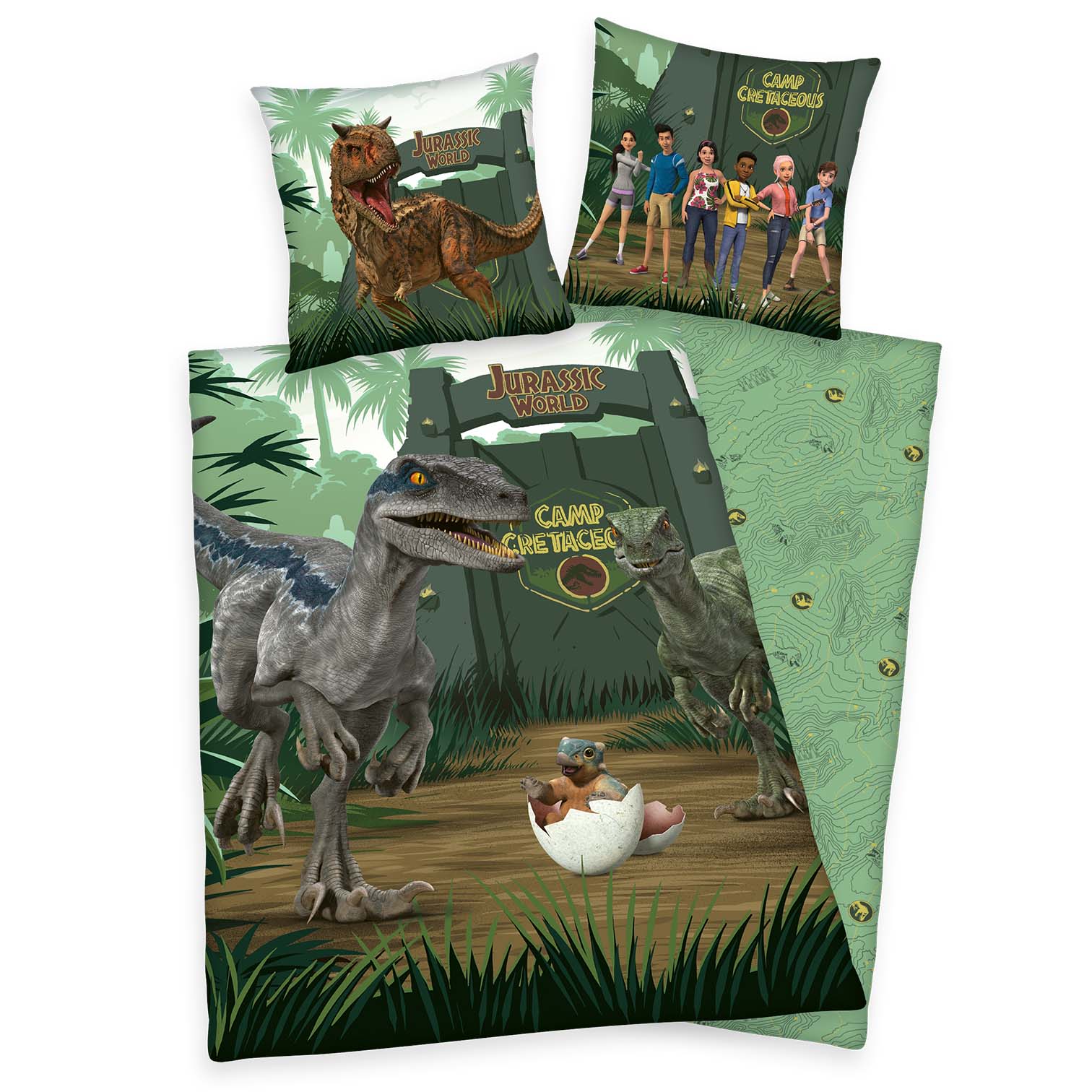 Bild von Herding Jurassic World Camp Cretaceous Bettwäsche, Kopfkissenbezug ca. 80x80 cm, Bettbezug ca. 135x200 cm, mit leichtläufigem Markenreißverschluss, 100% Baumwolle, Renforcé