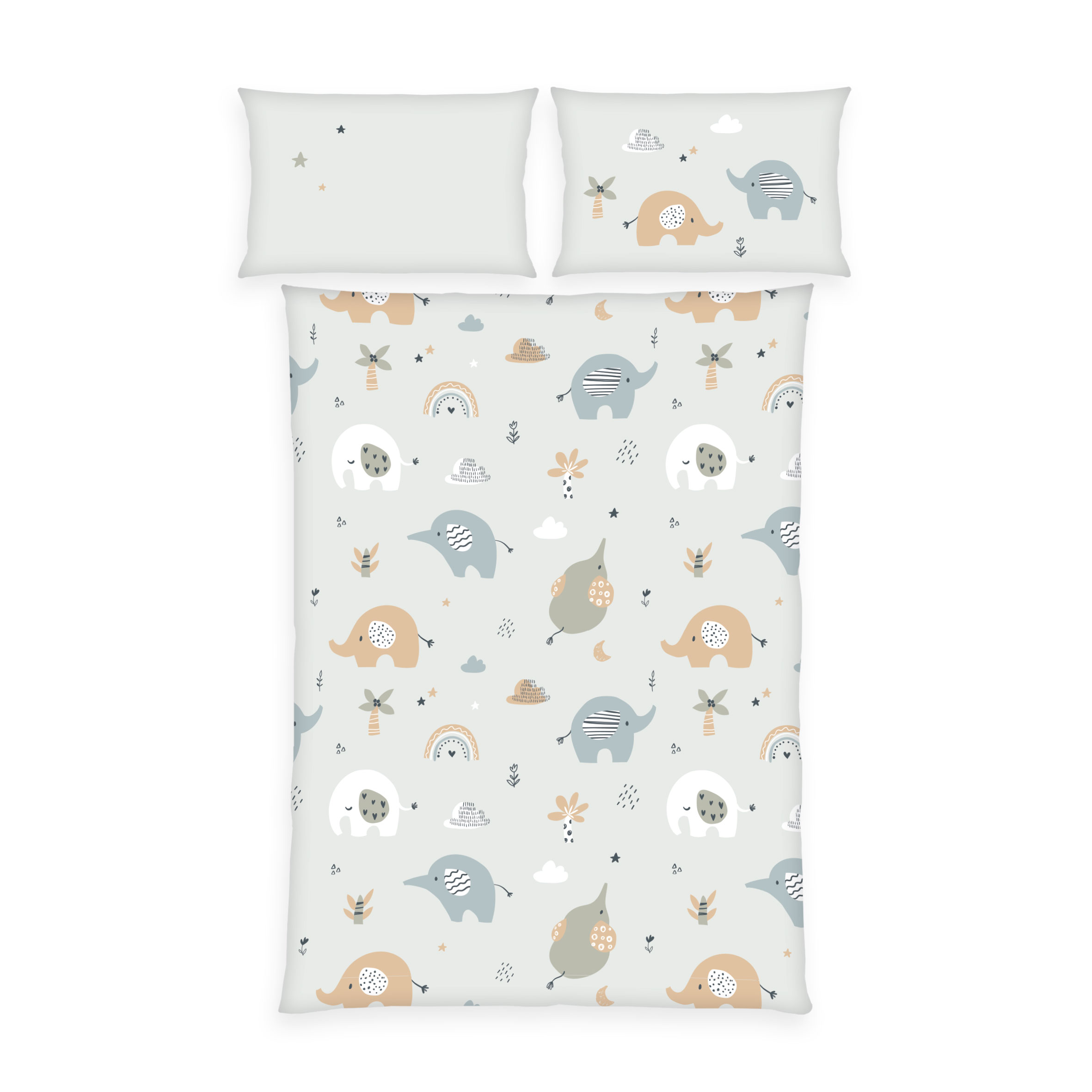 Bild von Herding babybest Flanell-Bettwäsche Elephants, Kopfkissenbezug 40 x 60 cm mit Hoteleinschlag, Bettbezug 100 x 135 cm mit Knopfleiste, Baumwolle, Flanell