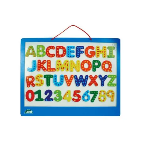 Bild von Lena 65822 – Holz Magnettafel Set, magnetische Tafel ca. 44 x 38 cm mit 26 Buchstaben und 10 Zahlen, Lernspielzeug für Kinder ab 3 Jahren zum Schreiben und Rechnen, Mehrfarbig