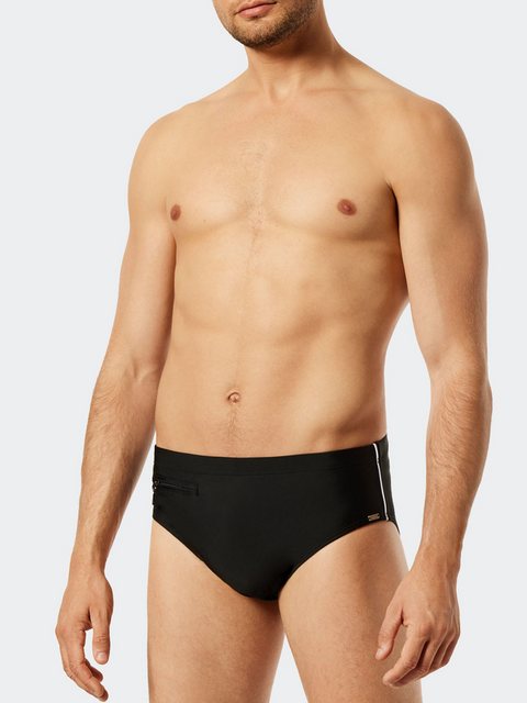 Bild von Badehose mit Reißverschluss-Tasche Wirkware recycelt feiner Streifen schwarz - Nautical Casual 7