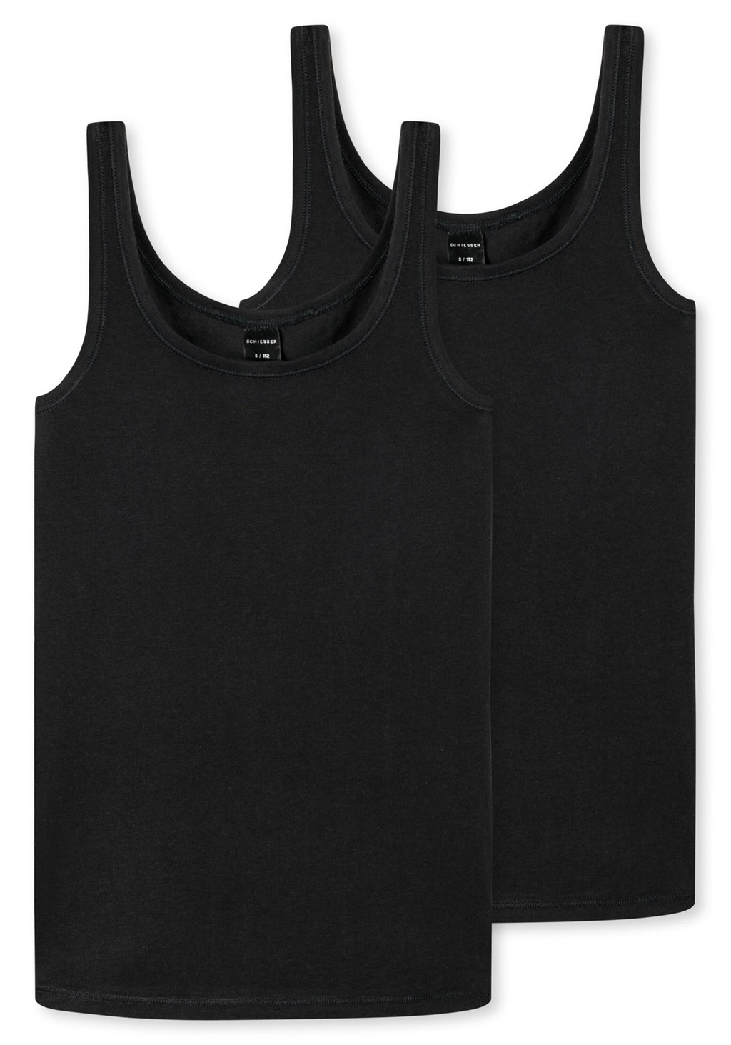 Bild von Schiesser Mädchen 2 Pack Unterhemd Mit Spaghetti Träger - 95/5 Organic Bio Baumwolle Größe 140 Bis 176 Unterwäsche, Schwarz_173527, 140 EU