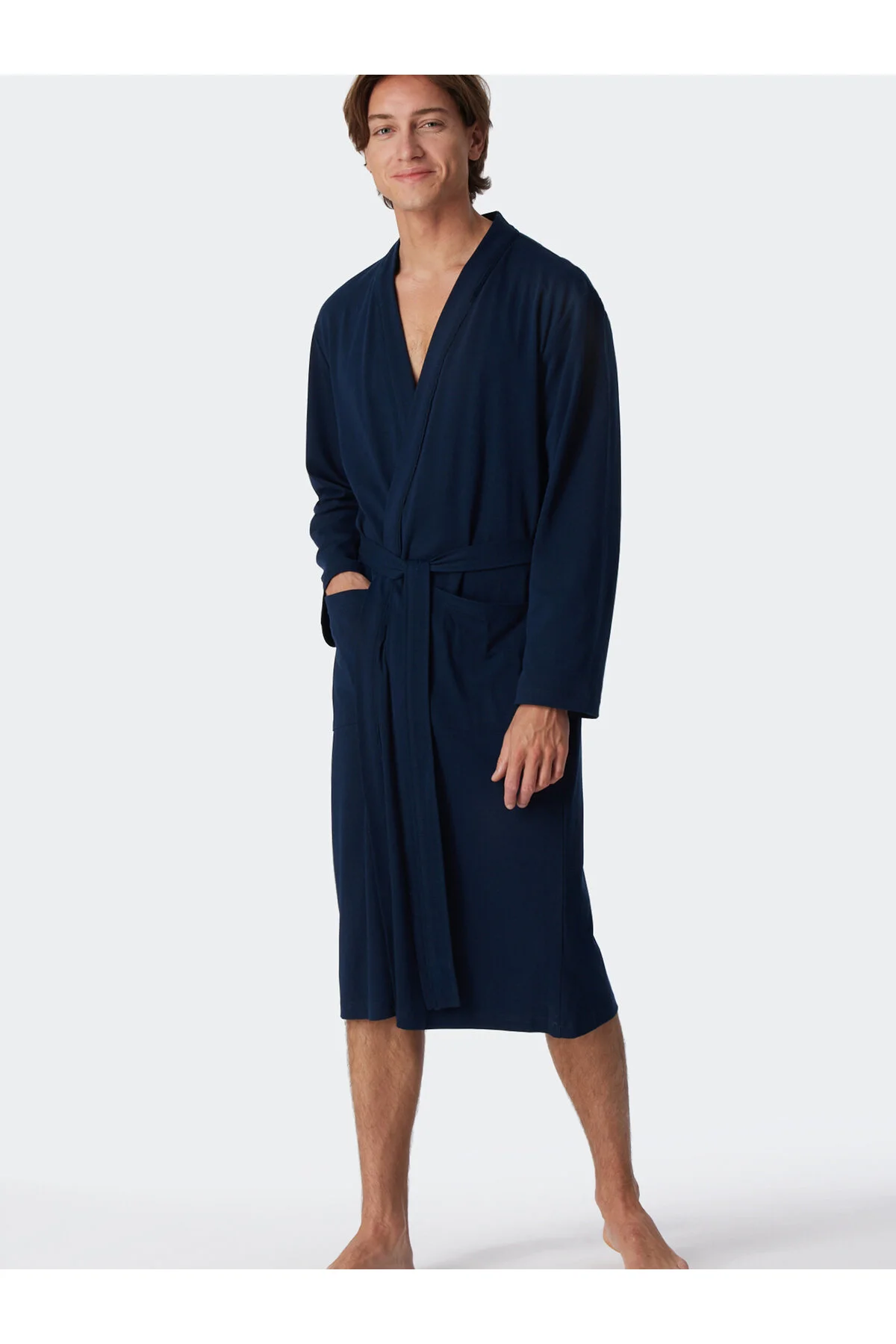 Bild von Schiesser Herren Fine Interlock 120 Cm Länge - Bio Baumwolle Bademantel, Dunkelblau_178407, XL EU