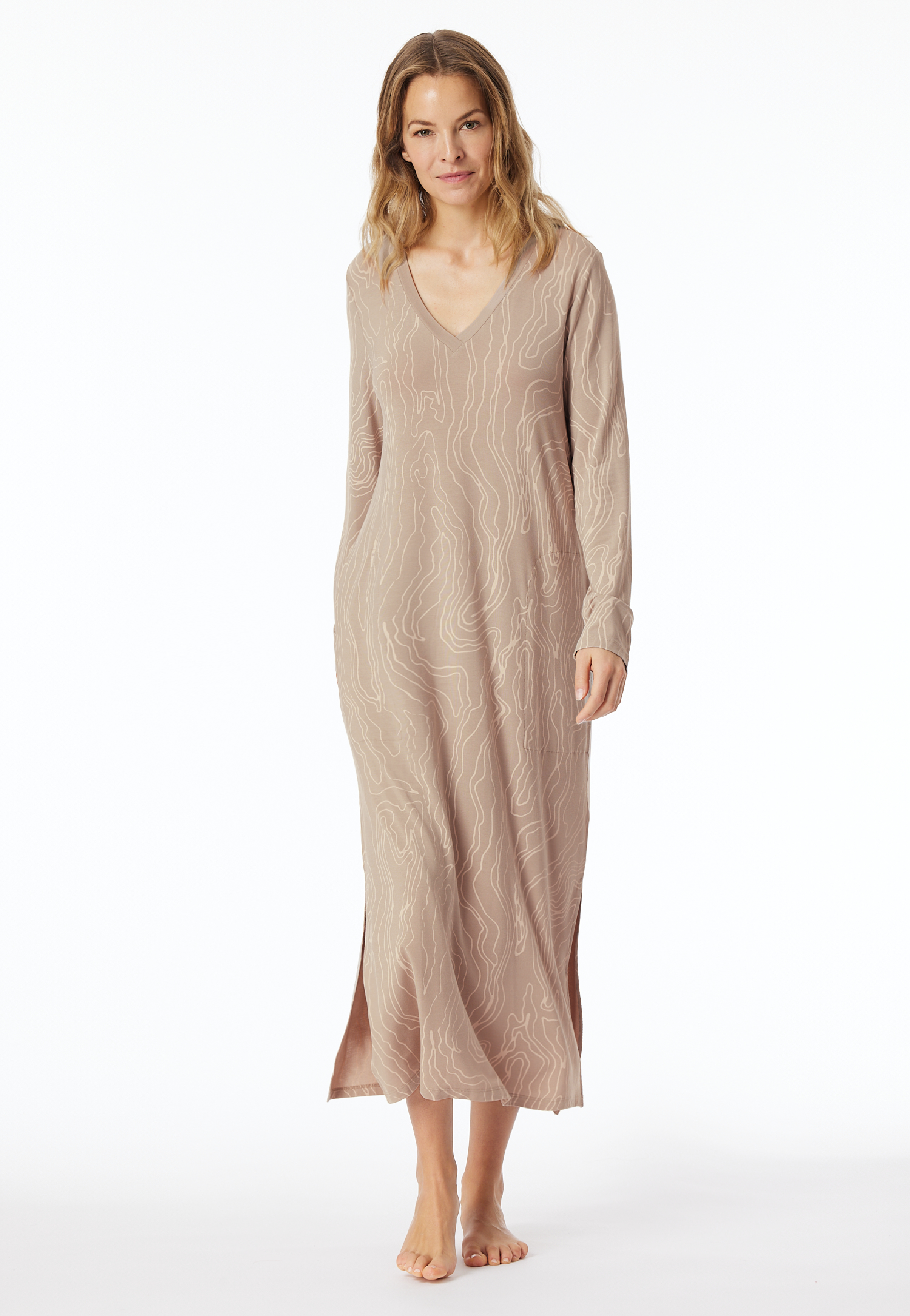 Bild von Schiesser Nachthemd langarm V-Ausschnitt natur bedruckt - selected! premium für Damen