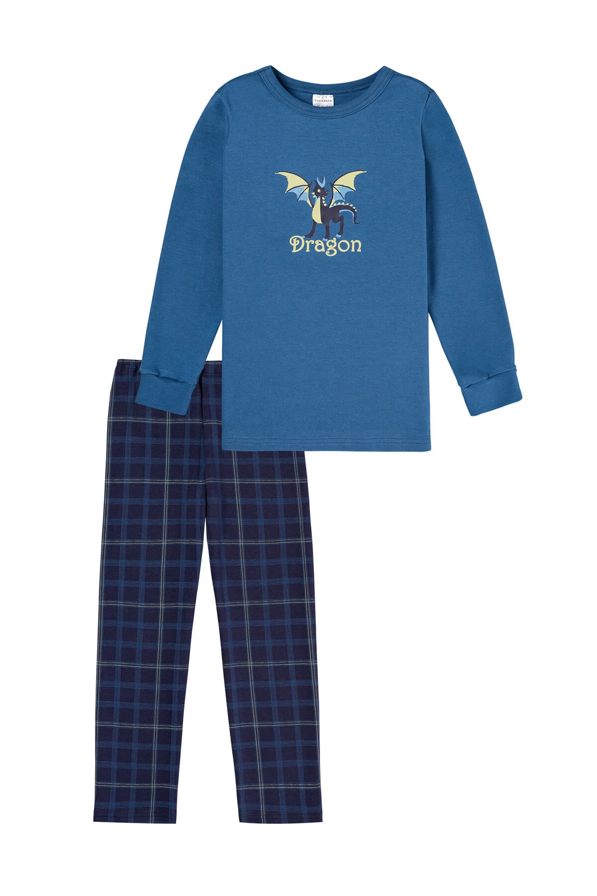 Bild von Schlafanzug lang Drachen Karos blau - Boys World 140