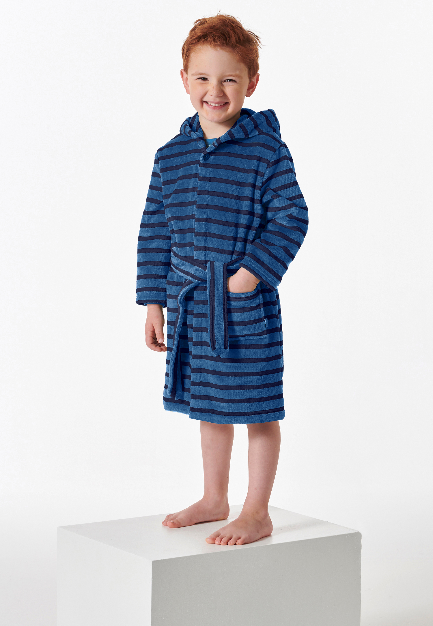 Bild von Bademantel Velours Streifen blau - Boys World 140